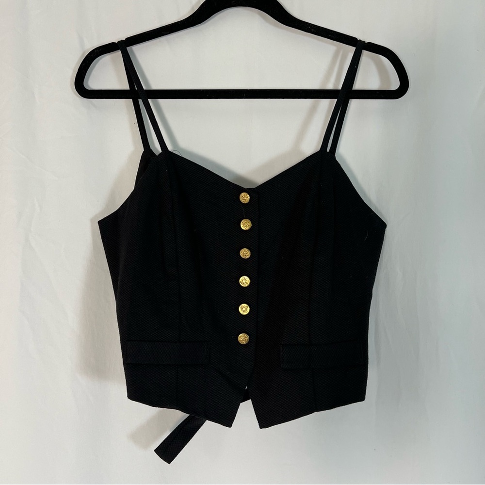 Limited Y2K Black Tank Shirt Vest Gold Button Front - Picture 4 of 7